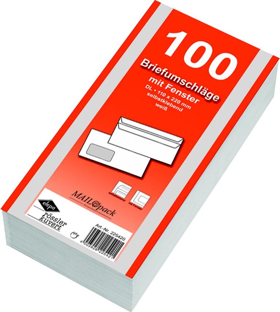 100 Briefumschläge Din lang weiss mit Fenster Produktbild 