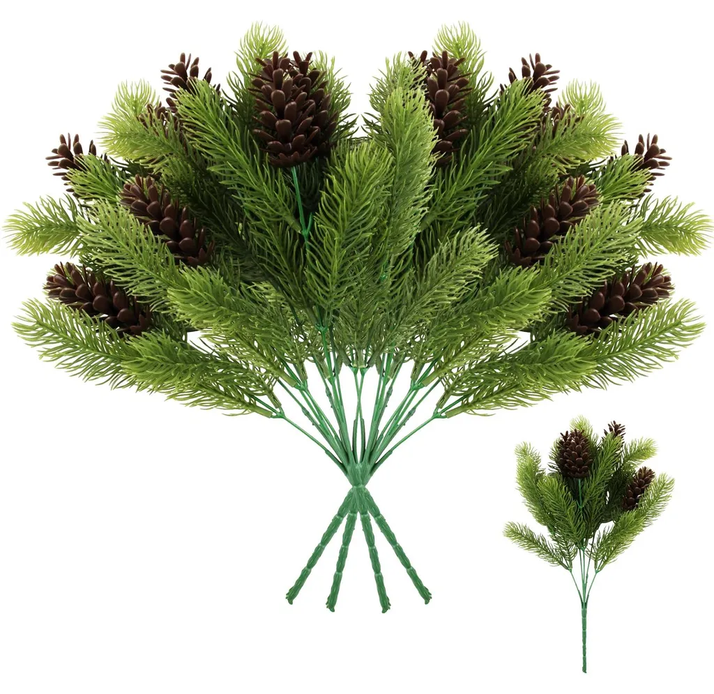 Lot de 4 branches de sapin artificielles 36x22 cm avec pommes de pin