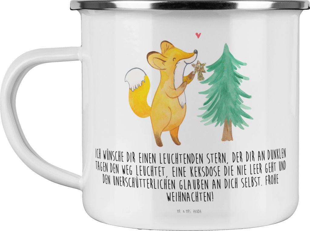 Mr. & Mrs. Panda Pott Fuchs Weihnachtsbaum - Weiß - Geschenk, Winter, Weihnachten, Emaille Tasse, Schlittschuh, Becher, Teetasse, Haferl, Heiligab...