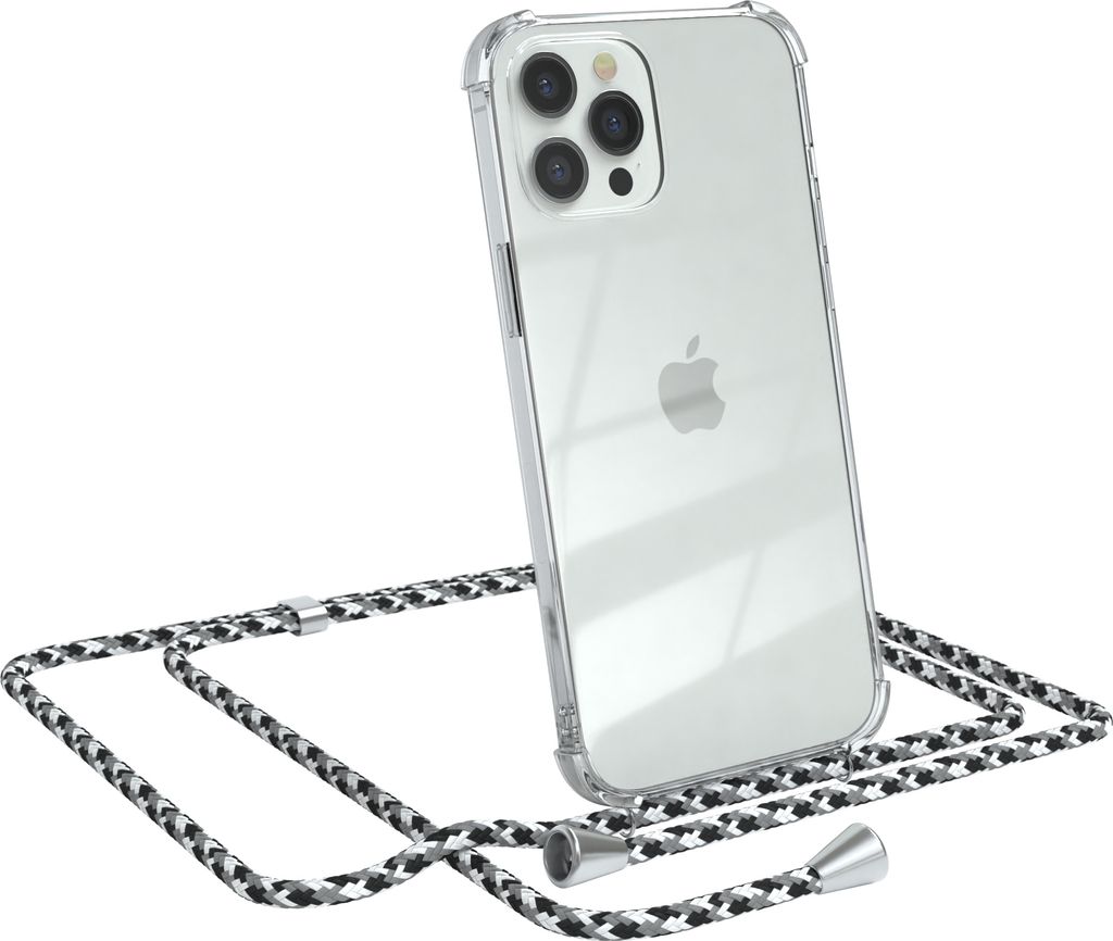 EAZY CASE Handykette kompatibel mit Apple iPhone 12 Pro Max, Handyhülle mit Umhängeband, Handykordel, Schutzhülle Clear, Band in Schwarz