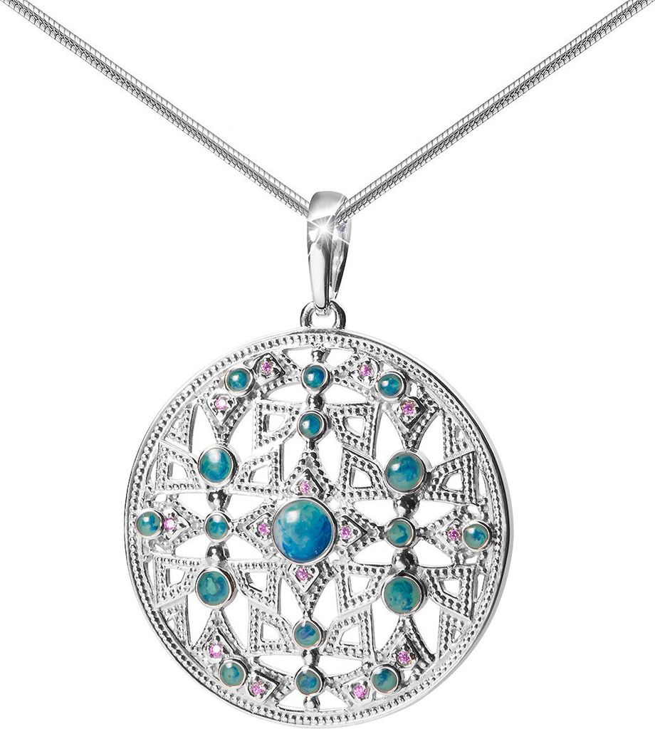 MATERIA Damen Anhänger Afrika rund groß mit Kette aus 925 Sterling Silber mit Zirkonia Emaille rhodiniert #KA-420
