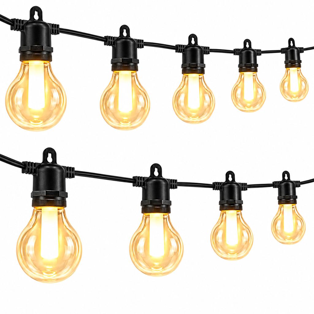 Solar Lichterkette 7,5 M – 10 G40-LED-Birnen + Ersatz, Mit Fernbedienung, USB-C, 8 Modi, IP44, Für Balkon, Garten, Terrasse & Party