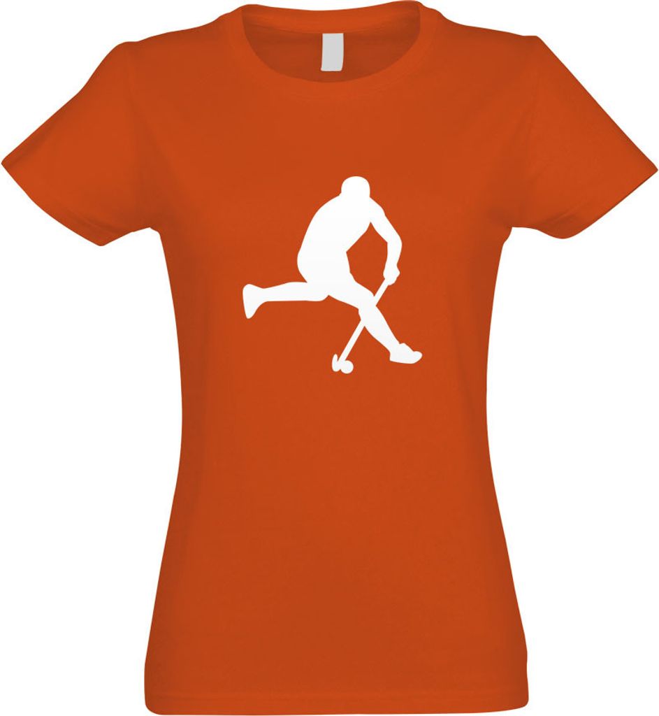 Kiwistar - T-Shirt tailliert - Damen - orange - Hockey Ball Sportler Figur - mit Motiv Bedruckt - Funshirt Design - Sport - Freizeit - Damen - M