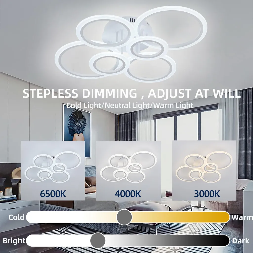 Plafonnier LED design 6 lumières à intensité variable avec commande APP - 2