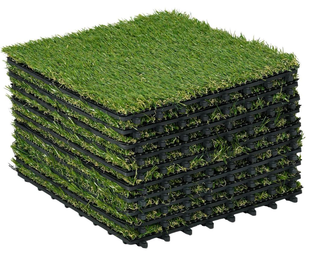 Kunstrasen Fliesen - Klickfliesen - Set mit 10 Stück - 30 x 30 x 3,5 cm - Für Terrasse und Balkon - Grün