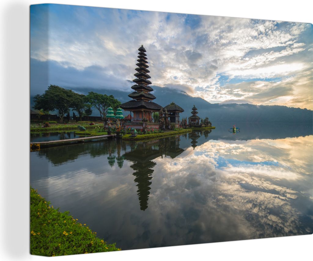 OneMillionCanvasses - Leinwandbilder - 150x100 cm, Sonnenaufgang am Bratan-Tempel, Wandbilder Kunstdruck Wanddekoration