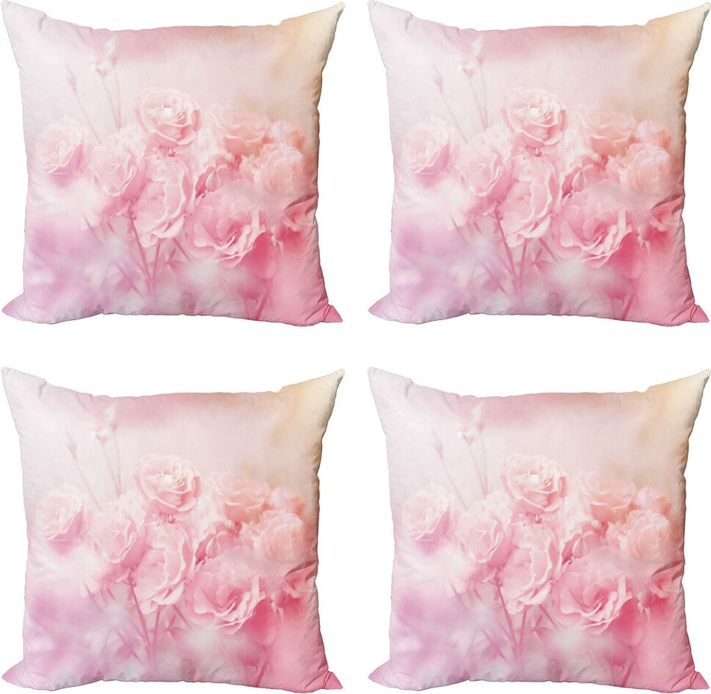 ABAKUHAUS Rose Kissenbezug Set (4 Stück), Dreamy Frühling Natur-Ansicht, Moderner Doppelseitiger Digitaldruck, 45 cm x 45 cm, Blassrosa