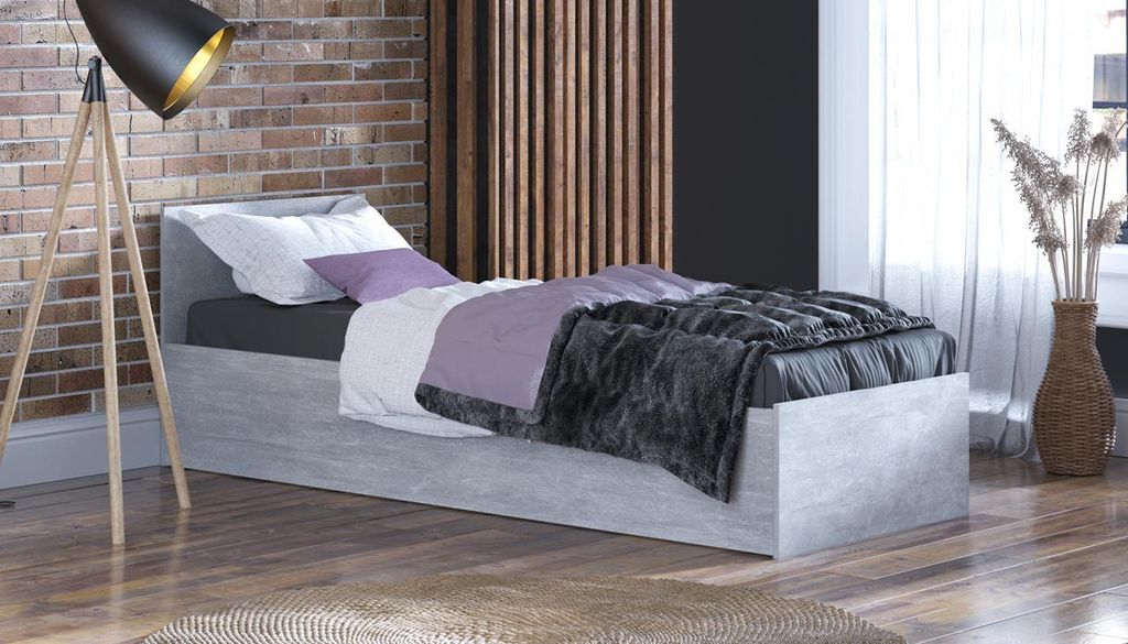 Bett 90x200cm mit Matratze und Bettkasten PARTY 1 - Beton