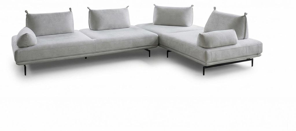KAWOLA Ecksofa CANE Schlafsofa Daybed mit 2 Armlehnkissen Stoff grau