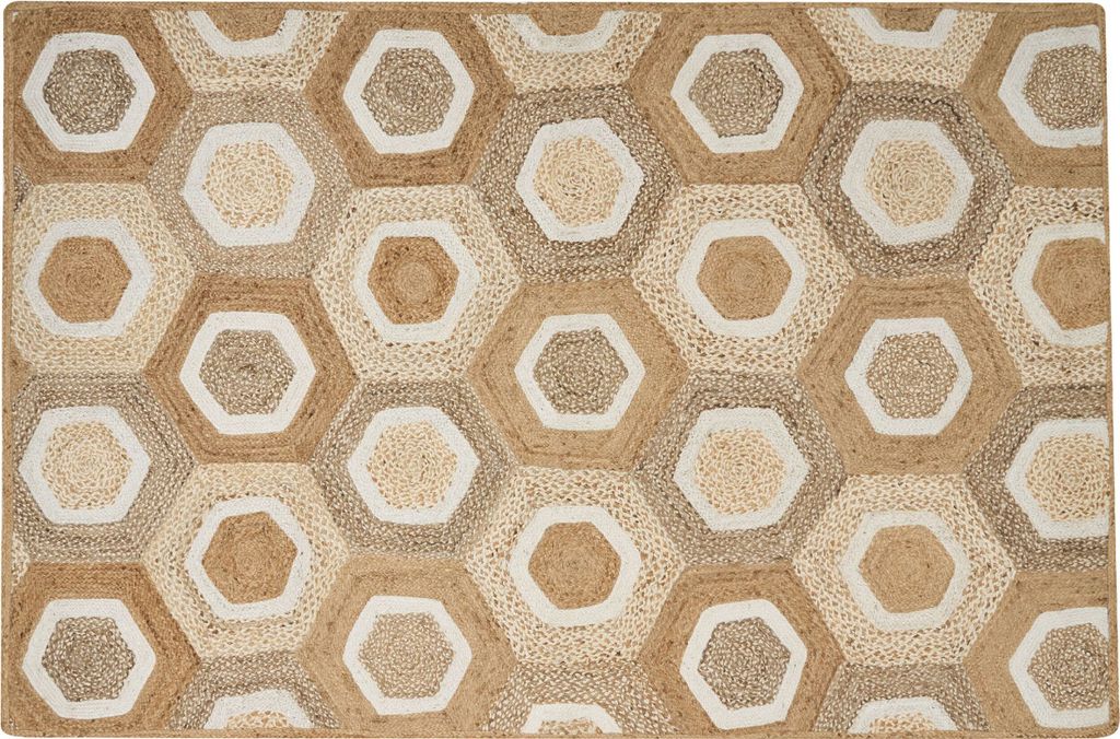 BELIANI Teppich Beige Jute Rechteckig 200 x 300 cm Geometrisches Muster Handgewebt Boho Stil Kurzhaar für Fußbodenheizung Wohnzimmer Ausstattung