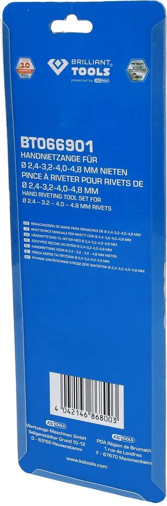 Pince à riveter manuelle 4 buses interchangeables Ø 2,4 à 4,8 mm robuste - 10