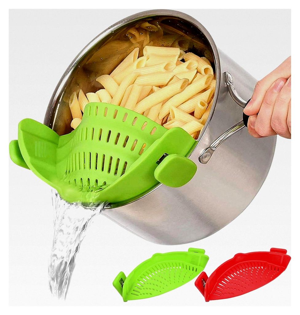 Schnappsieb, 2 Stück, Silikon-Lebensmittelsieb, hitzebeständig, zum Anklippen, geeignet für Reis, Pasta, Spaghetti, gemahlenes Rind, universelle...