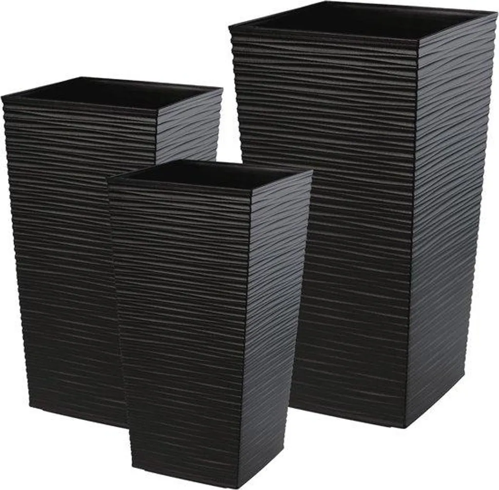 Pots de fleurs XL noirs anti-gel pour extérieur durable - Lot de 3