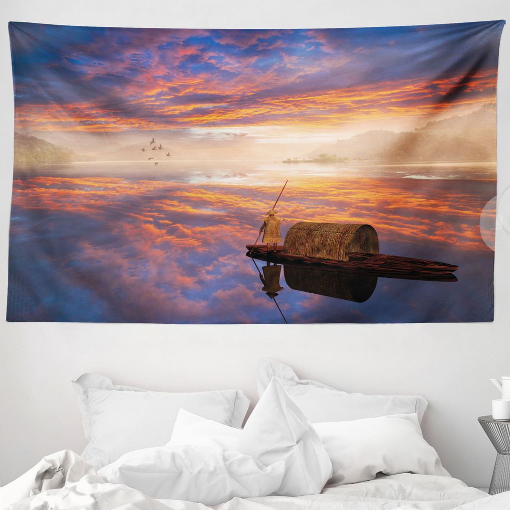 ABAKUHAUS Fantastisch Wandteppich, Mann in Imagine Schiff aus Weiches Mikrofaser Stoff Waschbar ohne Verblassen Digitaldruck, 230 x 140 cm, Mehrfarbig