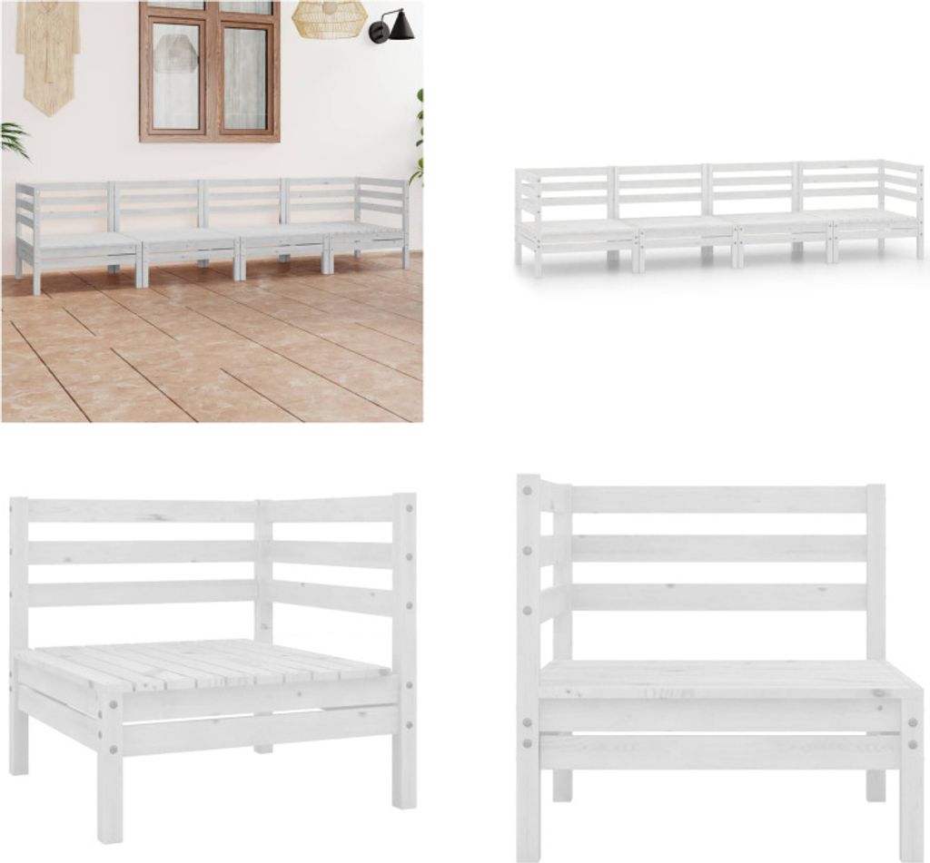 vidaXL 4 tlg. Garten Lounge Set Weiß Kiefer Massivholz - Garten-Lounge-Set - Garten-Lounge-Sets - Lounge-Set - Lounge-Sets