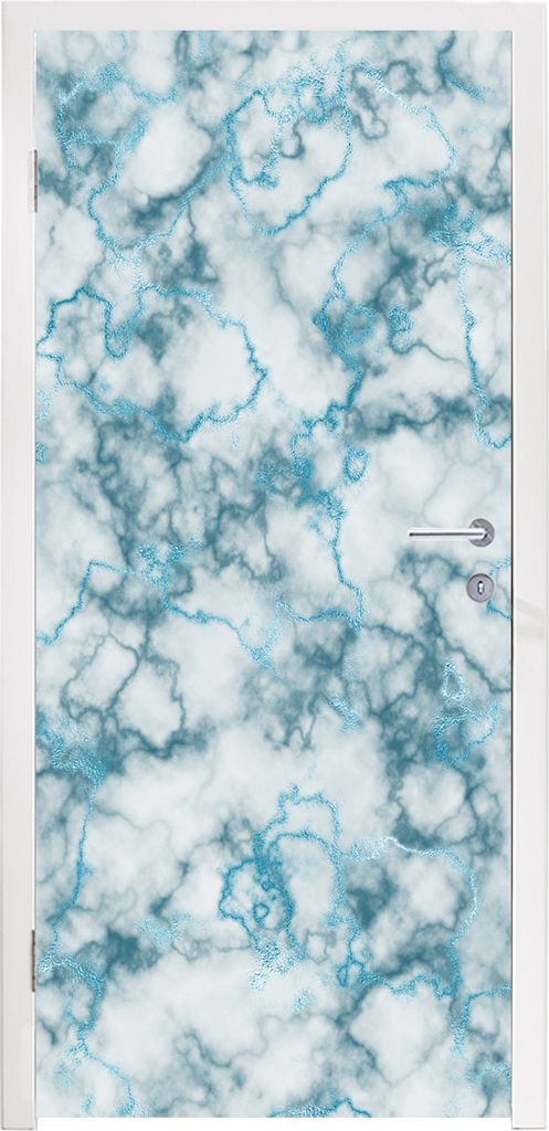 MuchoWow Türtapete Selbstklebende Türfolie Marmor - Türkis - Weiß 80x205 cm Türposter Türaufkleber Klebefolie Türklebefolie - Fototapete -...