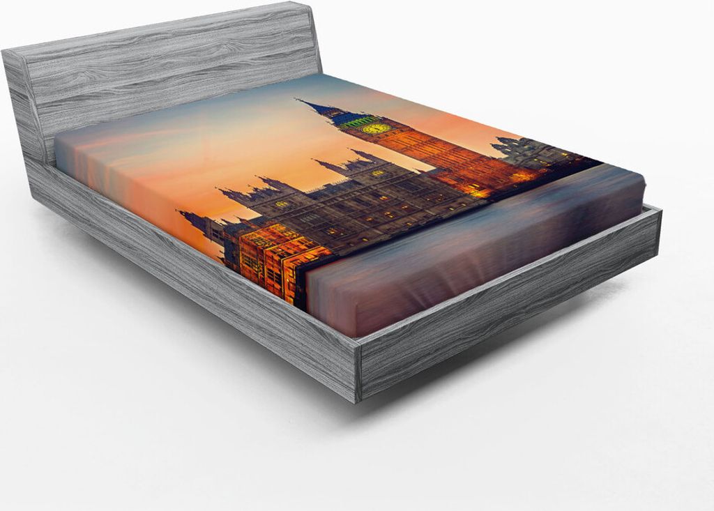 ABAKUHAUS London Spannbetttuch, Feenhafte Ansicht Von Big Ben Und Von Parlamentsgebäuden Dämmerung In Britischer Stadt, 120 x 190 cm, Mehrfarbig