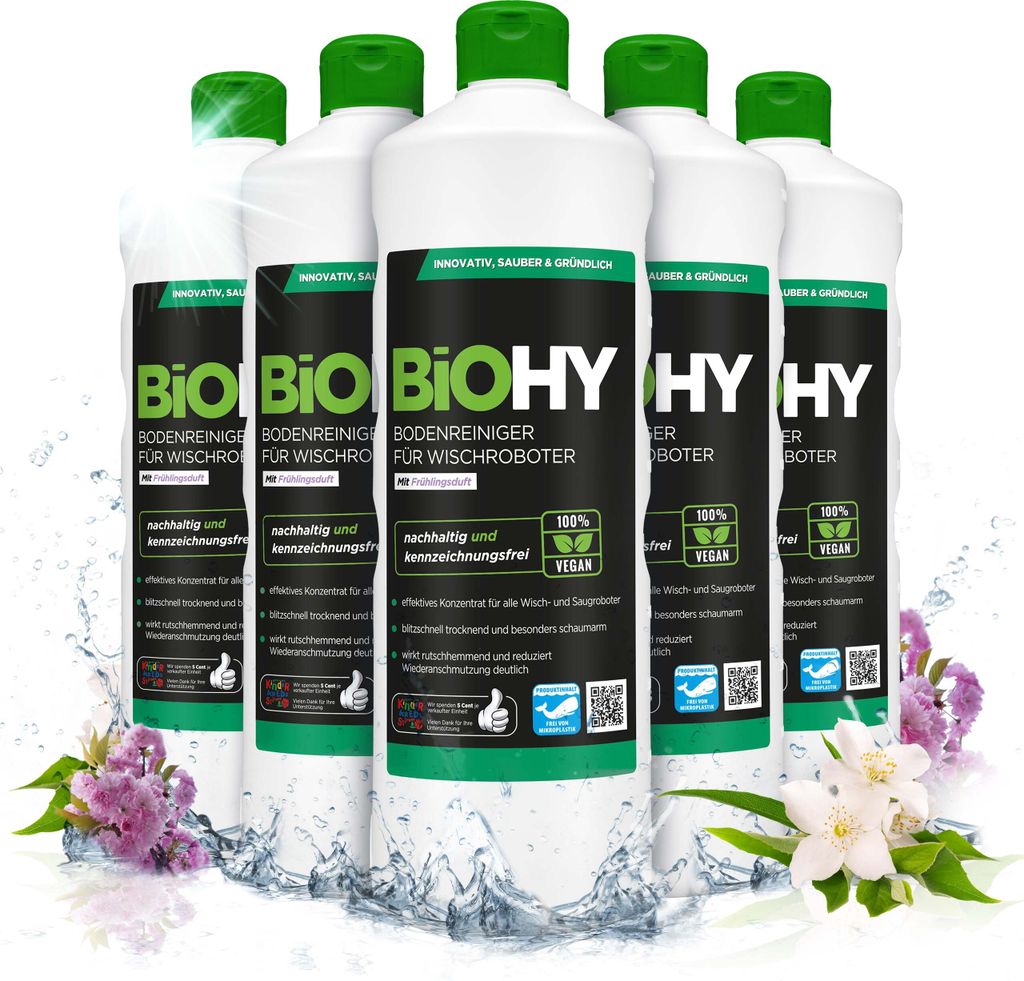 BiOHY Bodenreiniger für Wischroboter mit Frühlingsduft, Reiniger, Bodenwischpflege, Nicht schäumender Bodenreiniger – 6er Pack (6 x 1 Liter F...