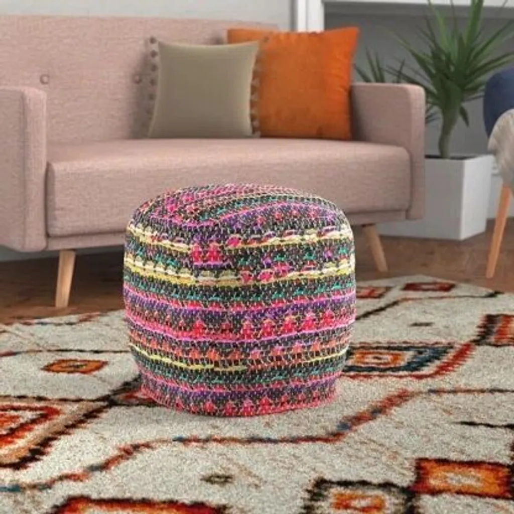 Pouf Carré Prizma Charcoal Multi 40 cm - Siège d'Appoint Déco Tissé Main