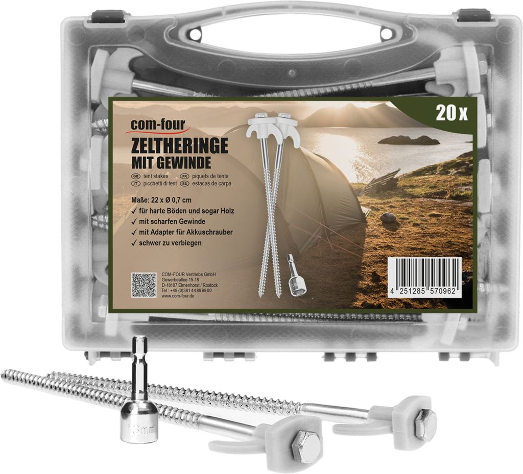 com-four® 20x Zelt-Heringe aus Stahl - Schraubheringe in Produktbild 