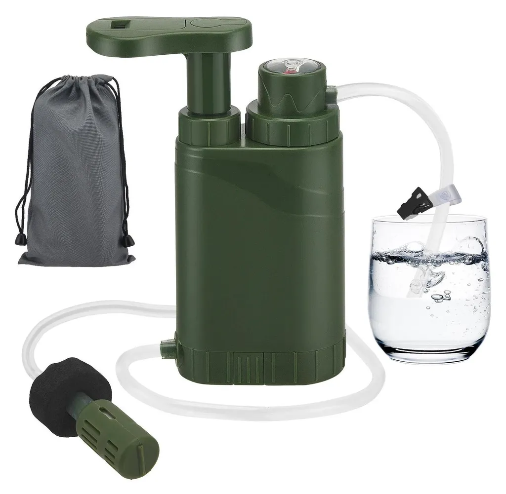 Paille de survie et système de filtration d'eau extérieur vert armée