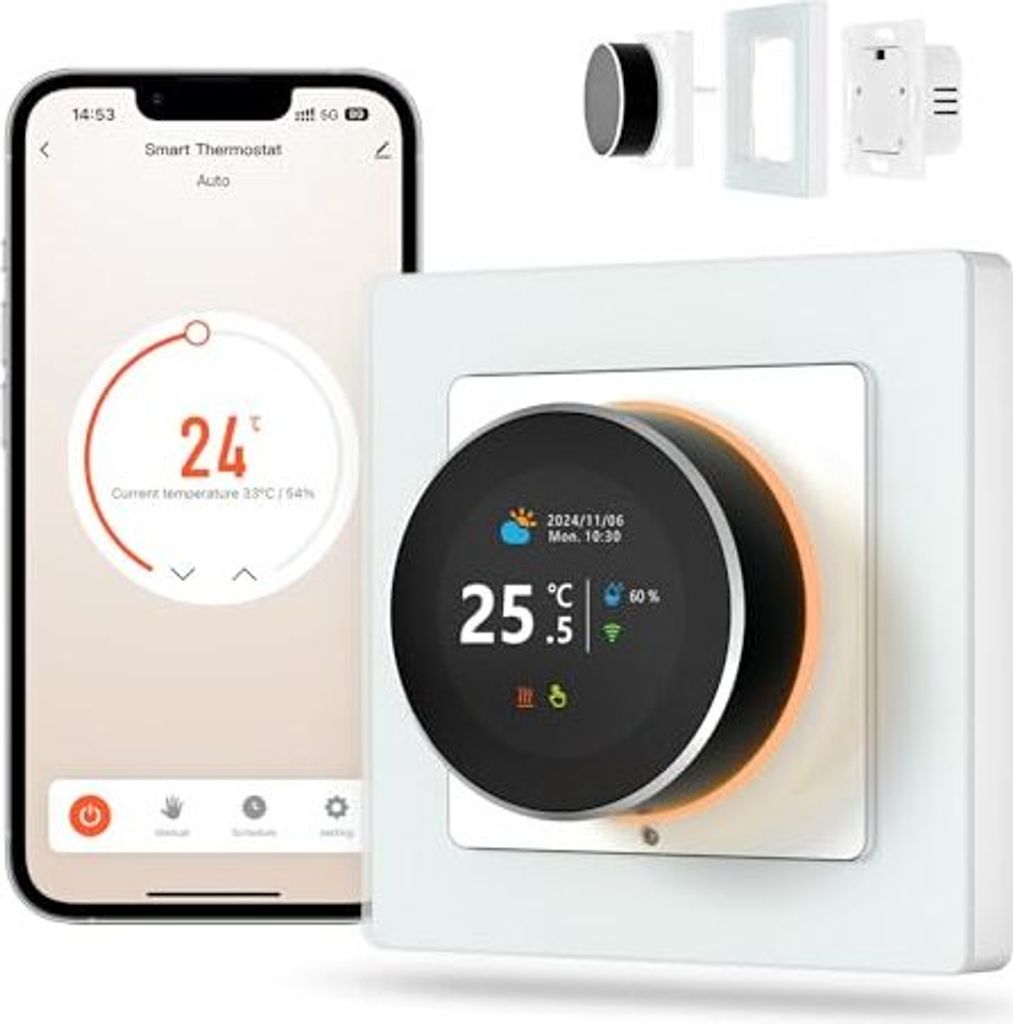 Miucda Smart Thermostat, Wasserbodenheizung, WLAN, Rotary Knopf, Raumthermostat, Digitalerheizungsthermostat, kompatibel mit Alexa, Google Home