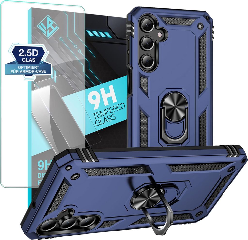 Armor Outdoor Handyhülle für Samsung Galaxy A16 / A16 5G Handy Panzer Case Schutzhülle mit 9H Displayglas Displayschutz Farbe: Blau