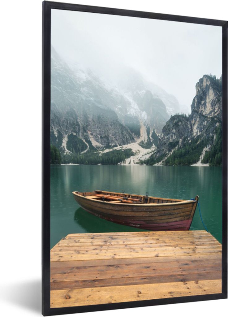 MuchoWow Gerahmtes Poster Nebel - Schnee - Berg - Boot 40x60 cm - Poster mit Schwarzem Bilderrahmen Wandposter Rahmen Foto Bilder - Papierdruck -...