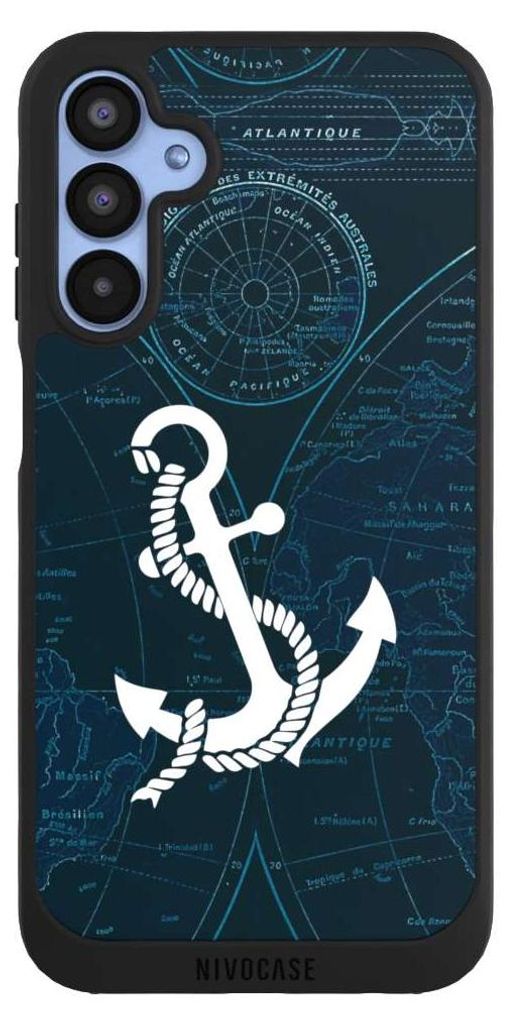 NIVOCASE Handyhülle für Samsung Galaxy A15 5G Hülle NIVOpure Case Schwarz Anker Landkarte Segeln