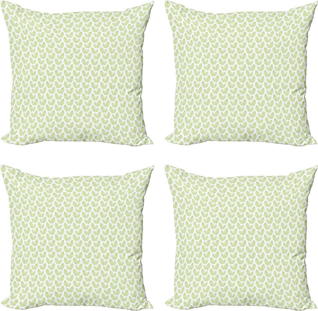 ABAKUHAUS Grünes Blatt Kissenbezug Set (4 Stück), Abstrakt Simplistic, Moderner Doppelseitiger Digitaldruck, 60 cm x 60 cm, Apple-Grün Weiß