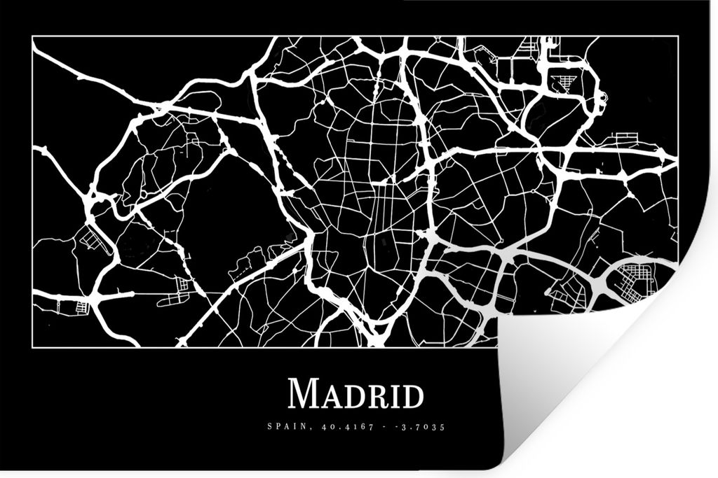 MuchoWow Wandtattoo Wandsticker Wandaufkleber Madrid - Karte - Stadtplan 120x80 cm Selbstklebend und Repositionierbar - Selbstklebend - Fototapeten