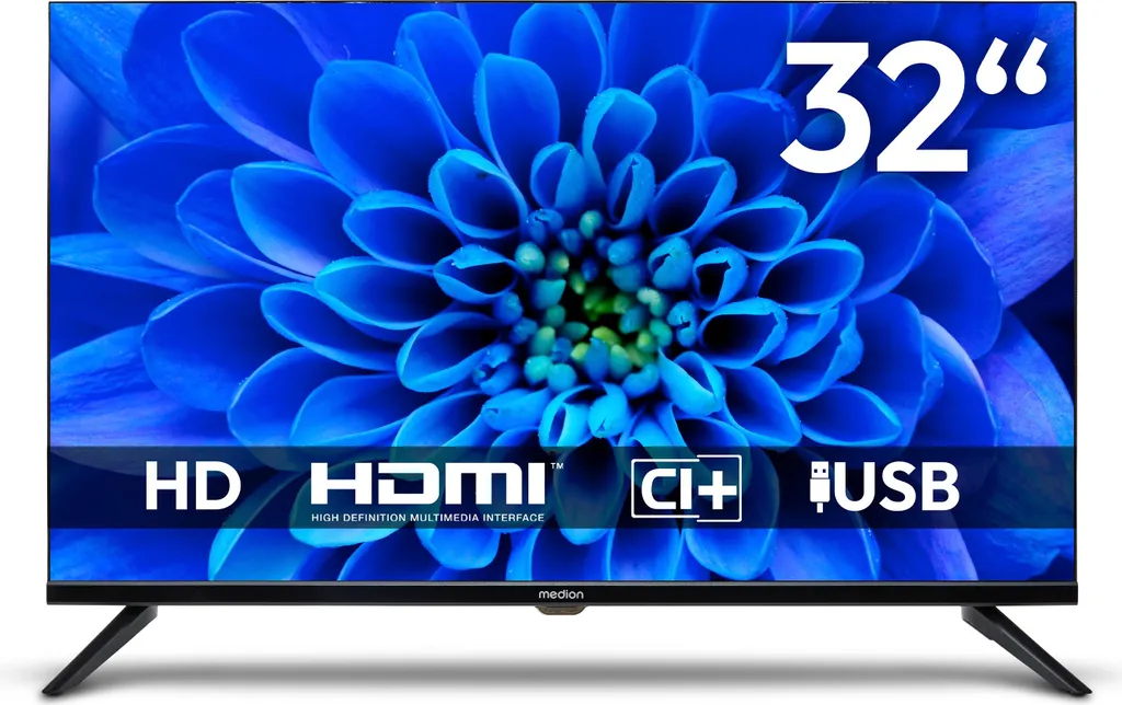 MEDION  80 cm (32 Zoll) HD Fernseher (Triple Tuner Receiver DVB-T2 DVB-C DVB-S2, 2 x HDMI, USB, Mediaplayer, VESA, CI+, MD 832000)