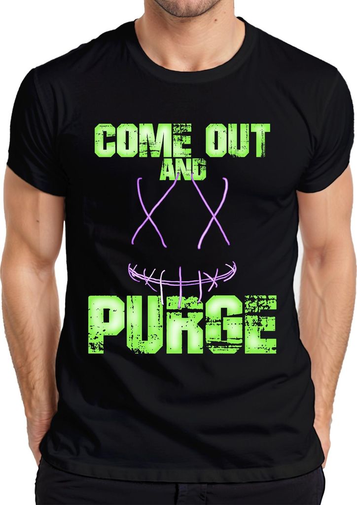 COME OUT AND PURGE Grusel Halloween Horror Neon Grunge Unheimlich Herren T-Shirt, Schwarz, S