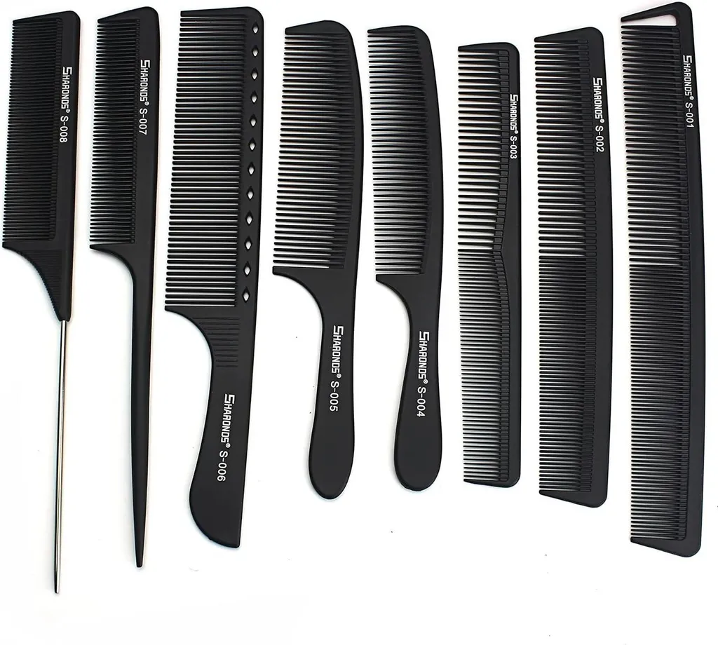 Kit peignes de barbier antistatiques en carbone thermorésistant 8pcs