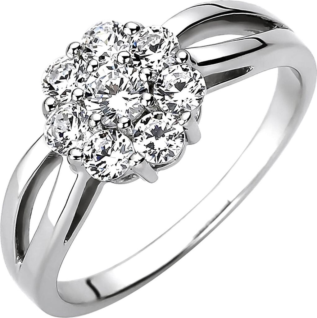 Illusion Ring aus 925 Silber 8 weiße Zirkonia Fingerring Fingerschmuck Damen Innenumfang 56mm Ø17.8mm