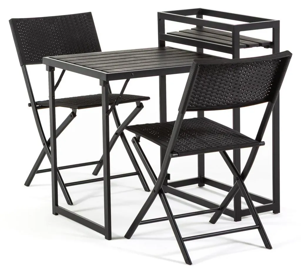 Mobilier de balcon pliant 3 pièces aspect bois et rotin Kevin Nicole