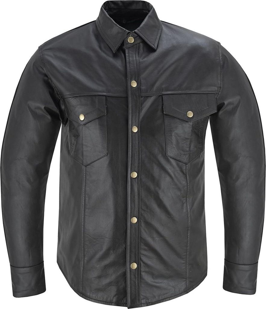 Lederhemd Herren Motorradhemd Lederjacke, Größe:54/XL,