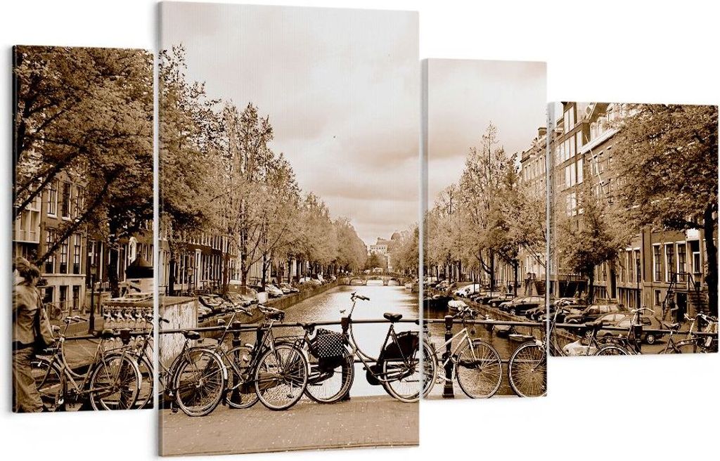 Bild auf Leinwand - Leinwandbild - Kanal Fahrräder Amsterdam Zentrum - 120x70cm - Wand Bild - Wanddeko - Leinwanddruck - Bilder - Kunstdruck - Lei...
