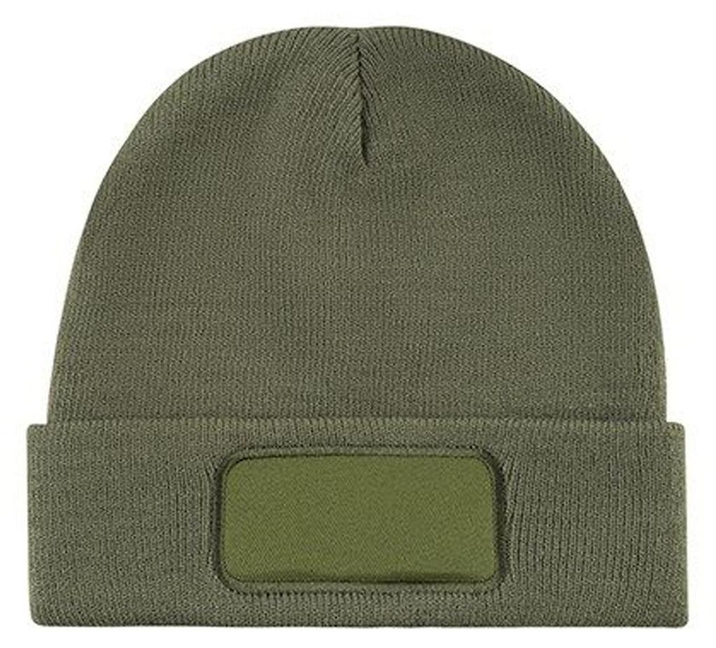 L-Merch - Mütze, Gewebter Aufnäher, Jerseyware LT4725 (Einheitsgröße) (Olivgrün)