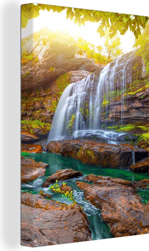 OneMillionCanvasses - Leinwandbilder - 90x140 cm, Natur - Wasserfall - Pflanzen - Bäume - Sonne, Wandbilder Kunstdruck Wanddekoration - Foto auf...