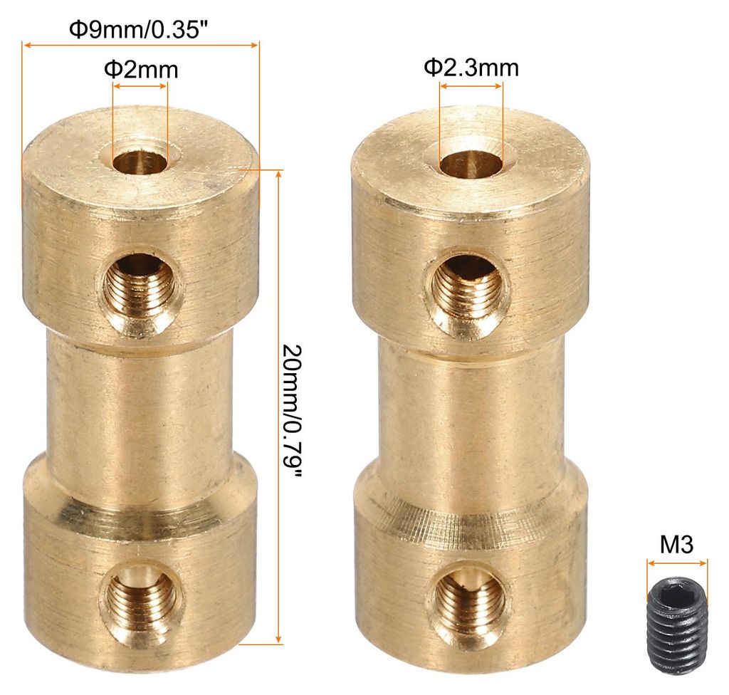 Wellenkupplung Verbinder mit Bohrung von 2mm-2.3mm L?nge 20mm ŠÕ 9mm 2 Pcs Wellenkupplungen M3 Messingwellen Starre Kupplung fš¹r Auto Motorzub...