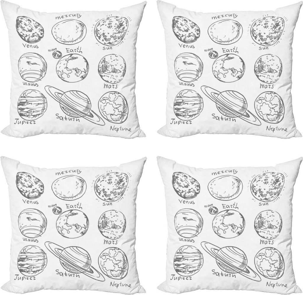 ABAKUHAUS Schule Kissenbezug Set (4 Stück), Sonnensystem Merkur, Moderner Doppelseitiger Digitaldruck, 45 cm x 45 cm, Schwarz-Weiss