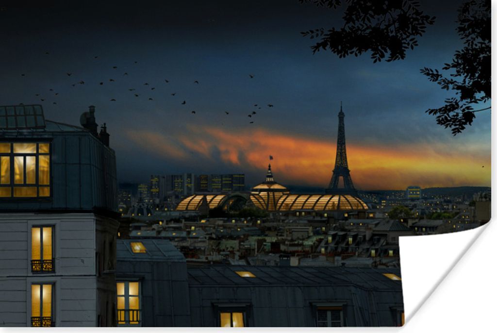MuchoWow Poster Paris - Luft - Nacht 60x40 cm - Schlafzimmerdekoration