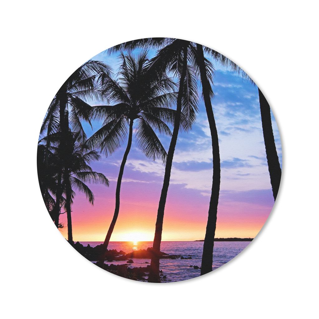 MuchoWow Mauspad Mousepad Der farbenprächtige Sonnenuntergang hinter einer Reihe von Palmen auf Hawaii 50x50 cm - Mousepads - Maus Mat - Pad - M...