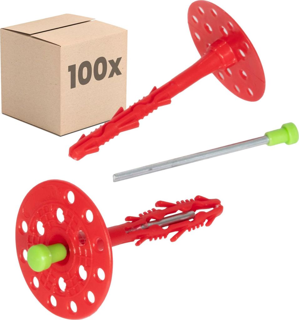 PROTEKTOR Dämmstoffdübel 100 Stück Ø8x200mm mit Stahlnagel für WDVS & zur Befestigung von Fassadendämmung, ETA-e Schlagdübel Fassadendübel ...