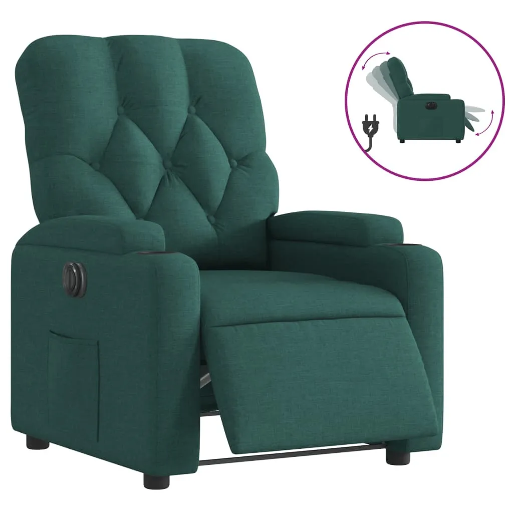 Fauteuil inclinable électrique en tissu vert foncé avec dossier réglable