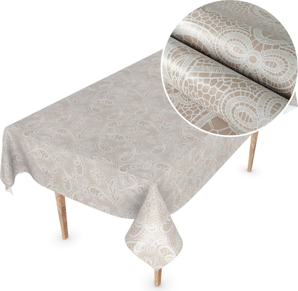 Tischdecke Wachstuch MIMOSA Ornamente Beige Robust Wasserabweisend Breite 140 cm Länge 140 cm