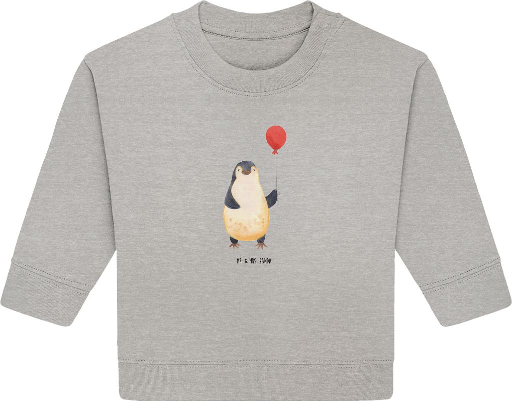 Mr. & Mrs. Panda Organic Baby Pullover Pinguin Luftballon 6. - 12. Monat - Heather Grey - Geschenk, Kirmes, Motivation, Jahrmarkt, Bullover, Glück...