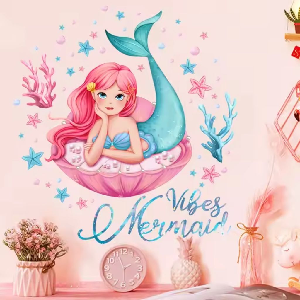 Wandaufkleber Mermaid Vibes - Zauberhafte Meerjungfrau für Kinderzimmer KP34635