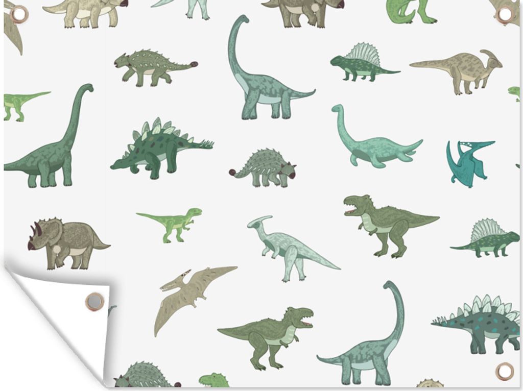 MuchoWow 40x30 cm Outdoor-Poster Gartendeko Sichtschutz Garten Poster für den Garten Dinosaurier - Grün - Jungen - Braun - Kind - Muster